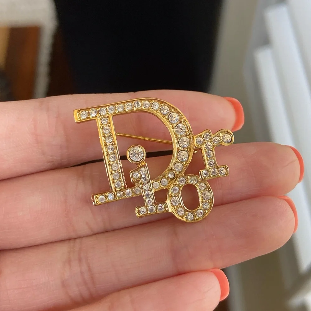 Dior Crystal Logo Brooch - Picture 2 of 3